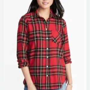 Old Navy Relaxed Plaid Twill Classic Shirt for Women